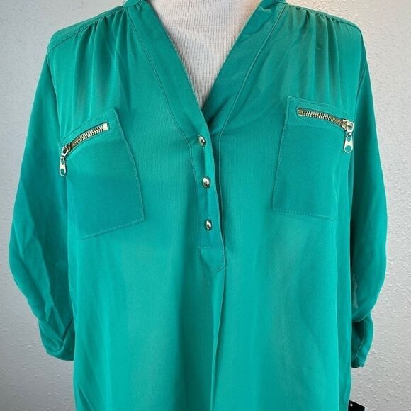 NWT My Michelle Sheer Green Blouse Top Size L - Picture 2 of 14